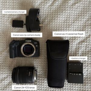 Canon EOS RP Mirrorless Camera with 24-105mm Lens & External Flash Kit - Black
